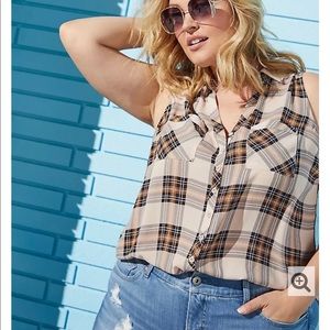 ✨ TORRID  Madison - Taupe Plaid Georgette Tank ✨